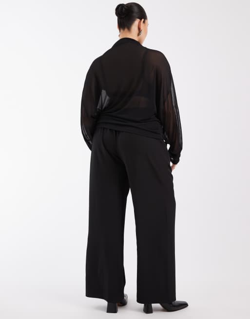 ONLY Curve pantaloni sartoriali a gamba larga neri, 4 di 5