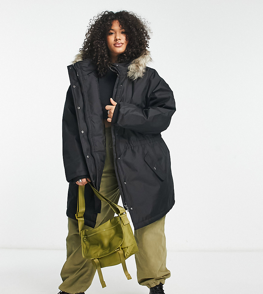 parka coat with faux fur hood in black-Neutral