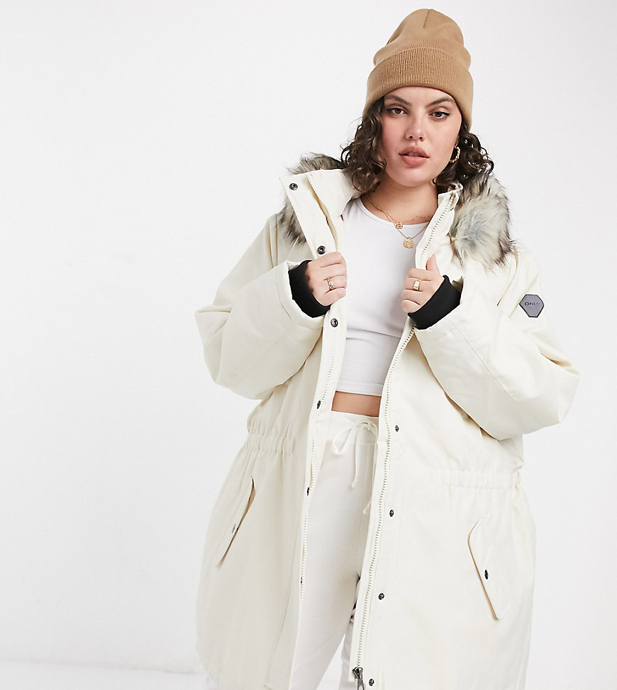 Only Curve Parka jacket in cream-White