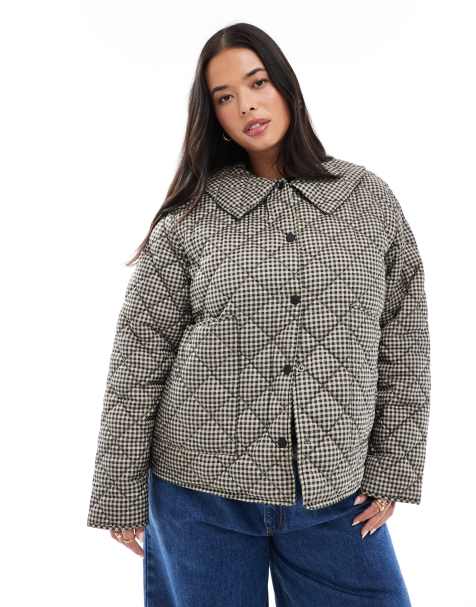 ONLY Curve quilted jacket in black gingham