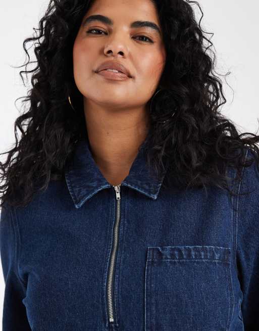 ONLY Curve pleated denim mini dress in rinsed dark blue, 3 of 4