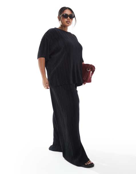 ONLY Curve - Plissé broek met wijde pijpen in zwart, deel van co-ord set - view 1