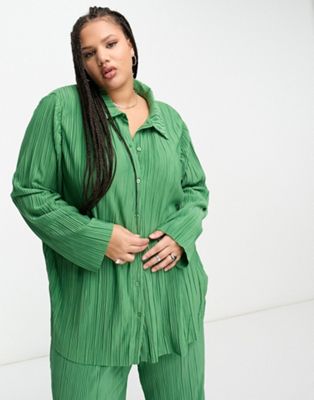 Only Curve plisse shirt co-ord in green