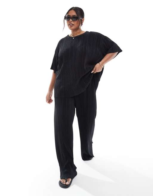 ONLY Curve plisse wide leg pants in black - part of a set, 3 of 5