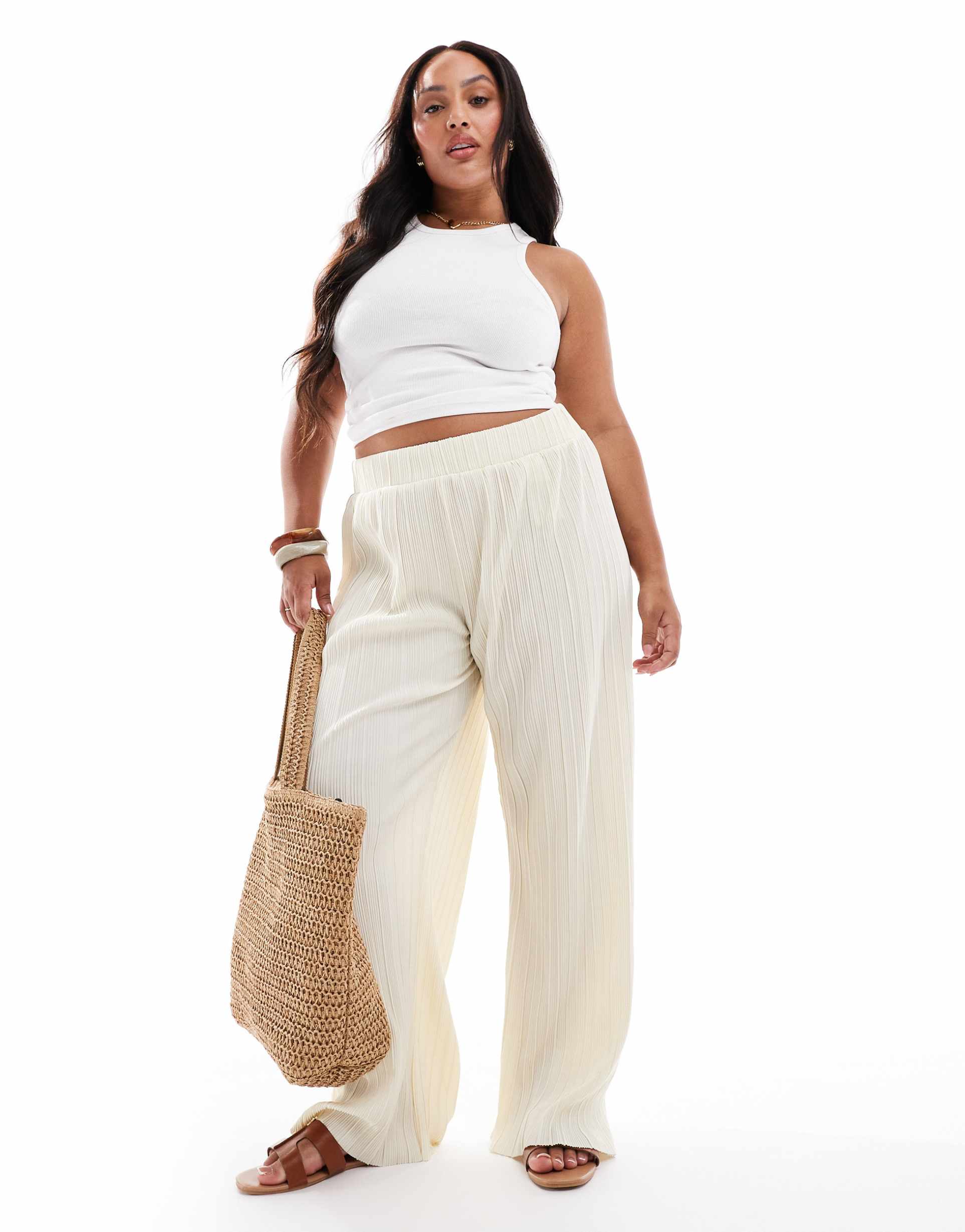 only curve plisse wide leg pants in buttermilk