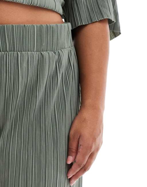 ONLY Curve – Plissee-Hose in Salbeigrün mit weitem Bein, Kombiteil, 5 von 5