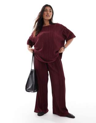 ONLY Curve - Plissierte Hose in Burgunderrot mit weitem Bein, Kombiteil