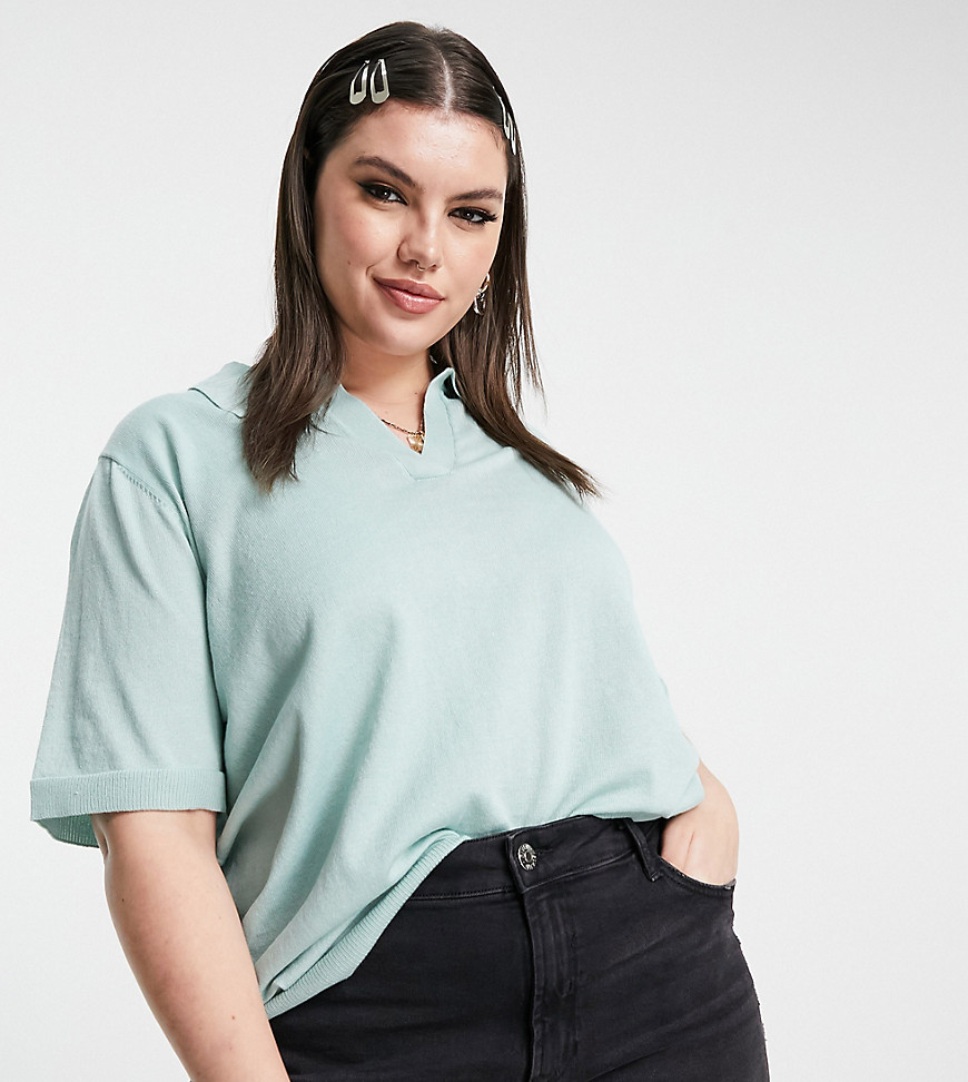 Plus-size jumper by Only Waist-up dressing Spread collar V-neck Ribbed trims Regular fit