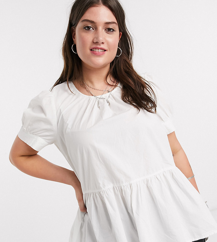 Only Curve poplin smock top with peplum in white