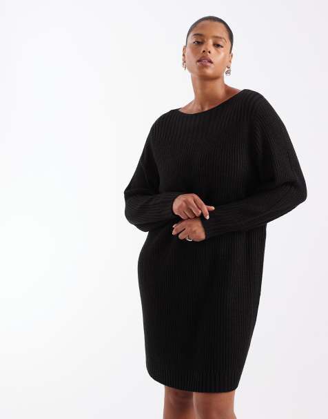 ONLY Curve puff sleeve knit mini dress in black - view 1
