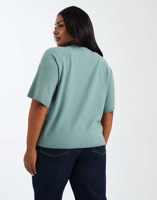 ONLY Curve - Pull en maille à manches courtes - Vert clair, 4 de 4