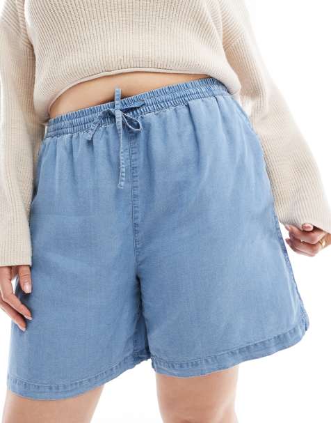 ONLY Curve pull on denim short in light blue  - view 1