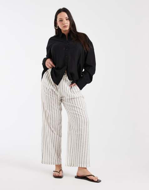 ONLY Curve pull on pants in black stripes - view 1