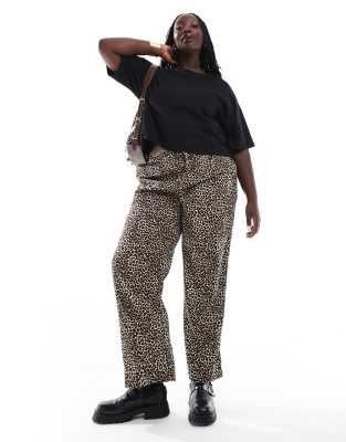 Only Curve ONLY Curve pull on trousers in leopard print-Brown