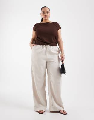 ONLY Curve pull on wide leg pants in oatmeal