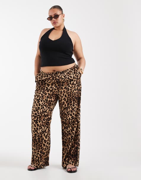 ONLY Curve pull on wide leg trousers in animal print - view 1
