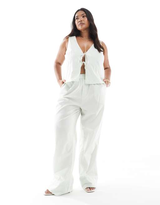 ONLY Curve pull up trousers co-ord in green gingham