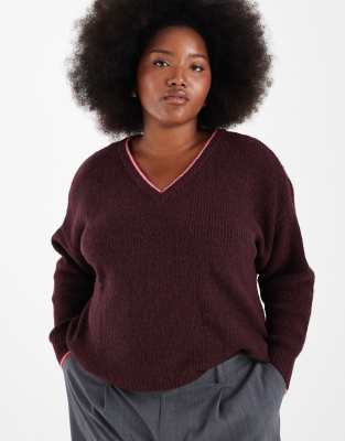 ONLY Curve - Pullover in Burgunderrot mit Kontrastnaht