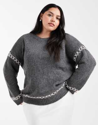 ONLY Curve - Pullover in Dunkelgrau mit Kontrastnähten