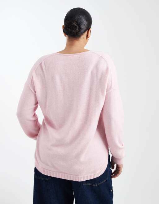 ONLY Curve – Pullover in Hellrosa mit V-Ausschnitt, 4 von 4