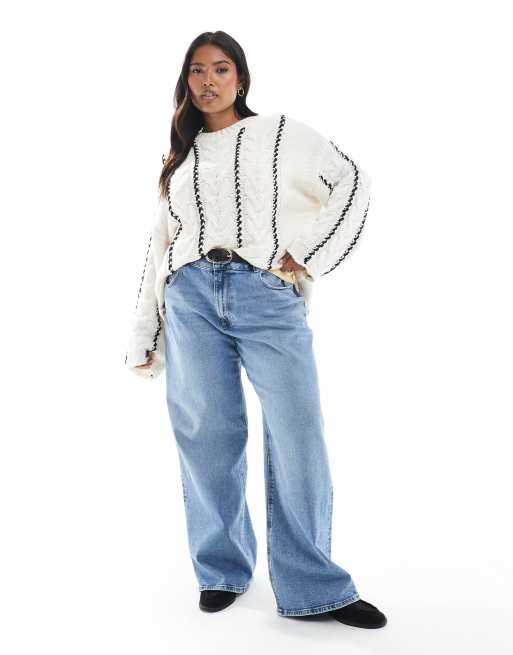 ONLY Curve – Pullover in Weiß mit Kontrastmaschen, 4 von 4