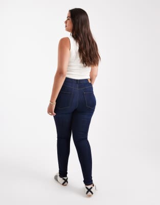 Only Curve Push-up Skinny Jeans In Blue