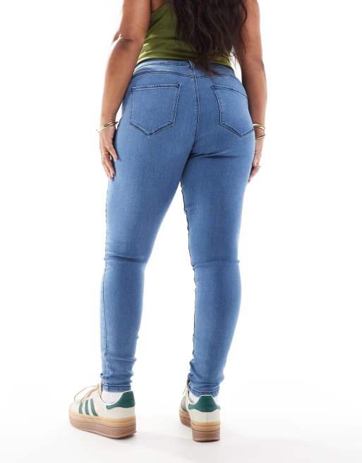 ONLY Curve push-up skinny jeans in mid blue, 3 of 5