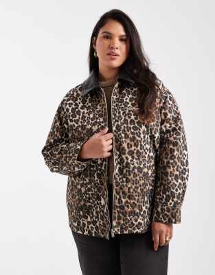 Only Curve Quilted Canvas Jacket With Faux Leather Collar In Brown