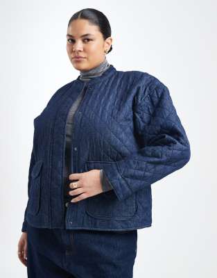 Only Curve Quilted Denim Jacket In Blue