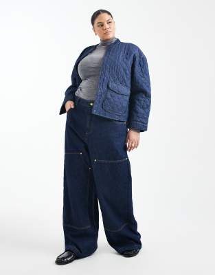 Only Curve Quilted Denim Jacket In Blue