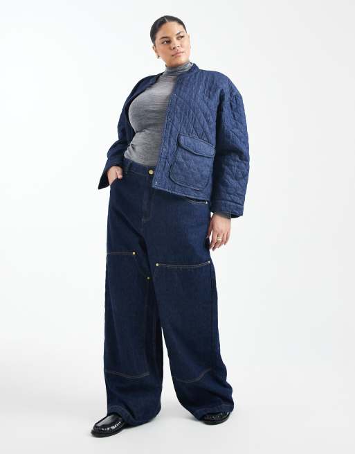 ONLY Curve quilted denim jacket in dark blue, 2 of 4