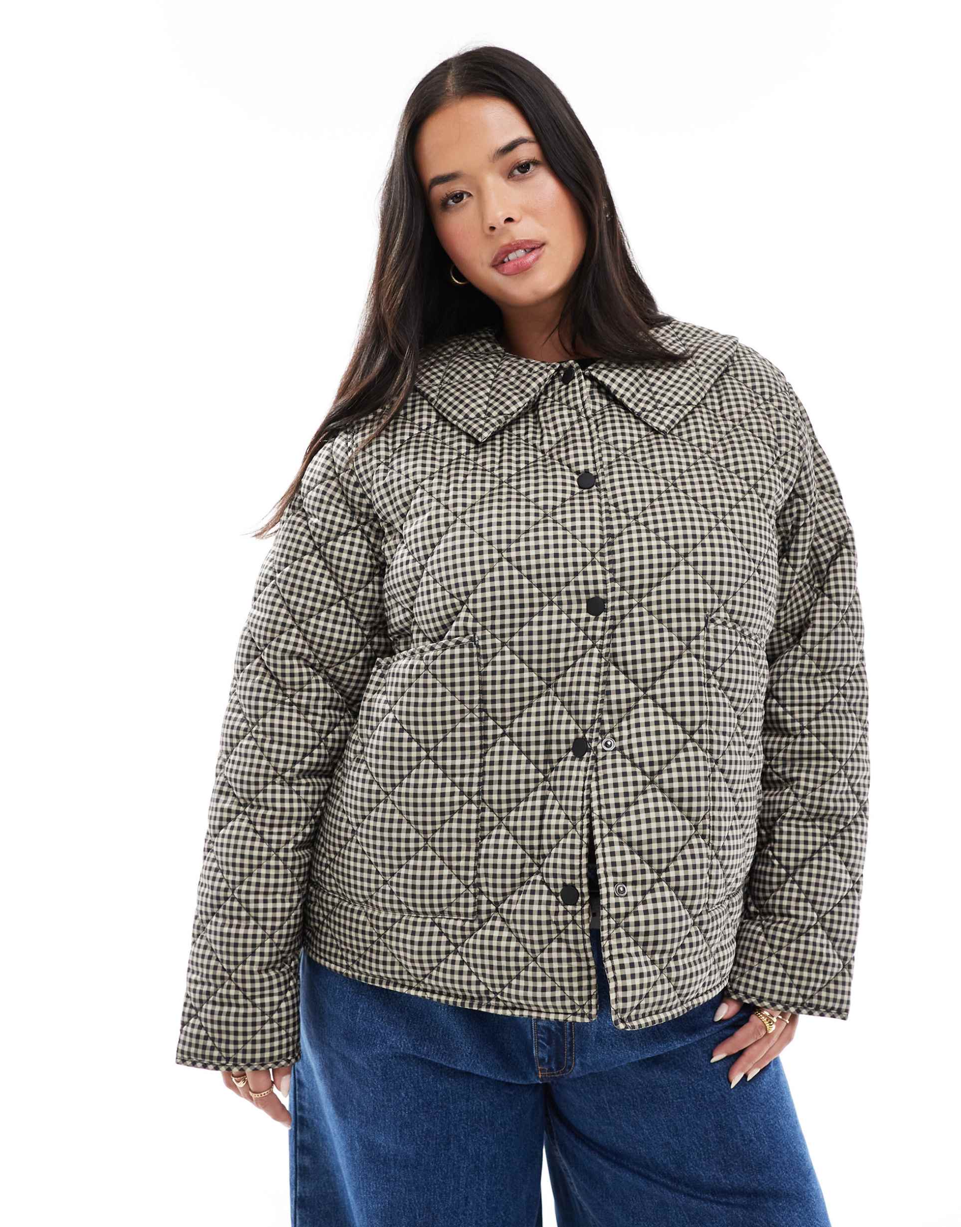 only curve quilted jacket in black gingham
