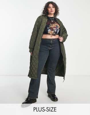 Only Curve quilted longline coat in khaki - ASOS Price Checker
