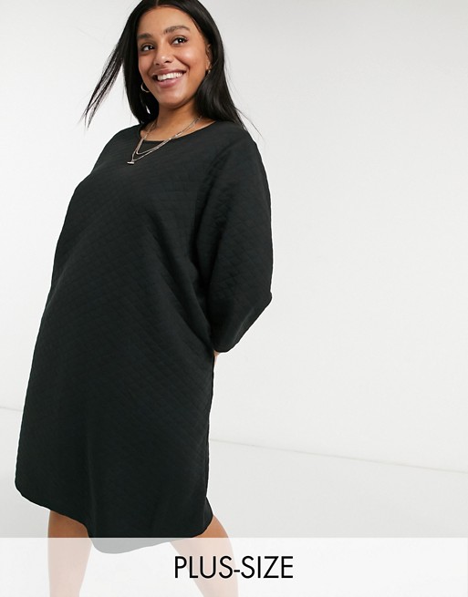 Only Curve quilted mini dress with 3/4 sleeves in black