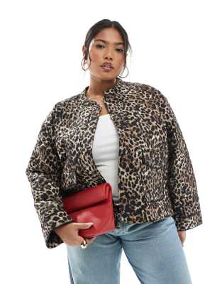 quilted jacket in animal print-Brown