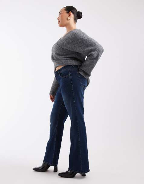 ONLY Curve Reese jeans med mellemhøj talje og svaj i rinse-mørkeblå denim - view 1