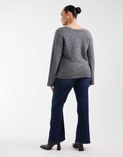 ONLY Curve Reese mid waist flare jeans in rinse dark blue denim, 2 of 5
