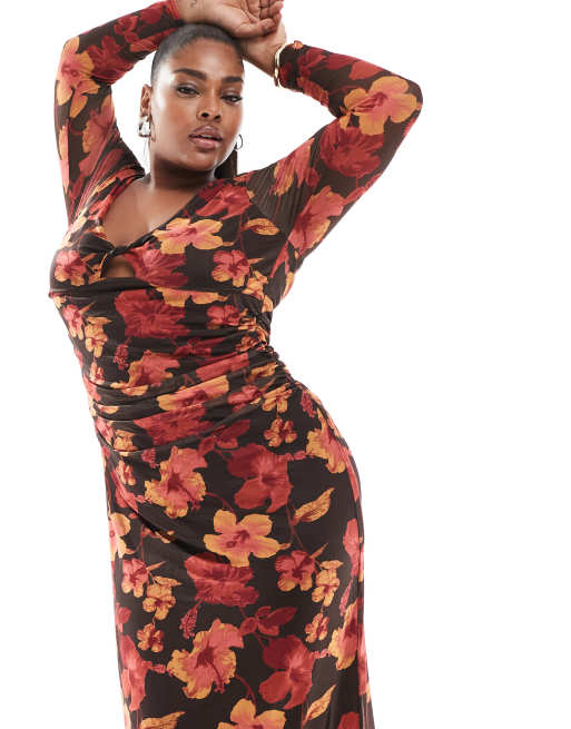 Dark red floral dress best sale