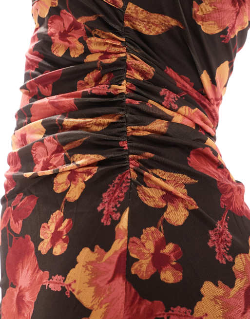 Only Curve Reversible Maxi Dress in Dark Brown Floral