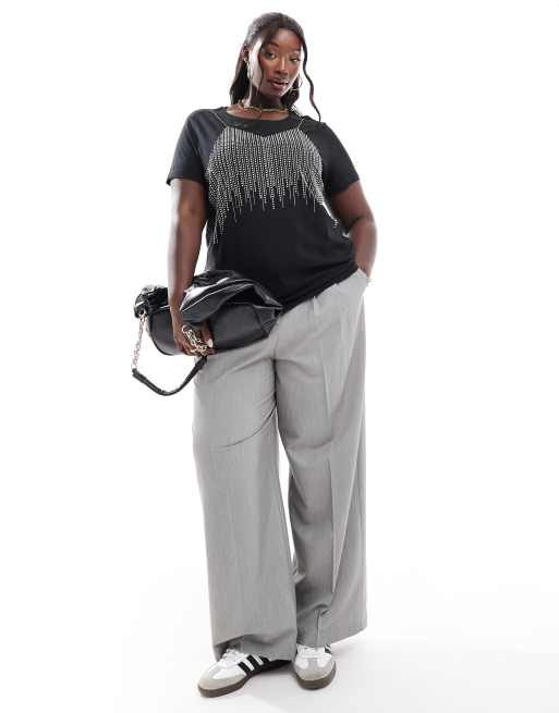 ONLY Curve rhinestone detail t-shirt in black, 3 of 4