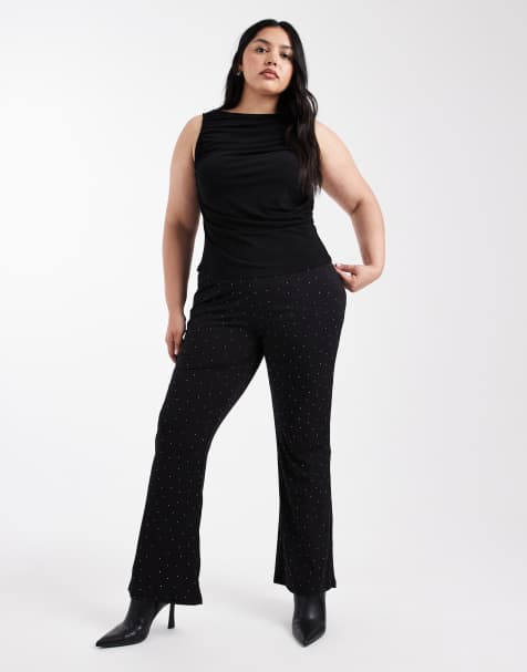 ONLY Curve rhinestone flare trousers in black - view 1