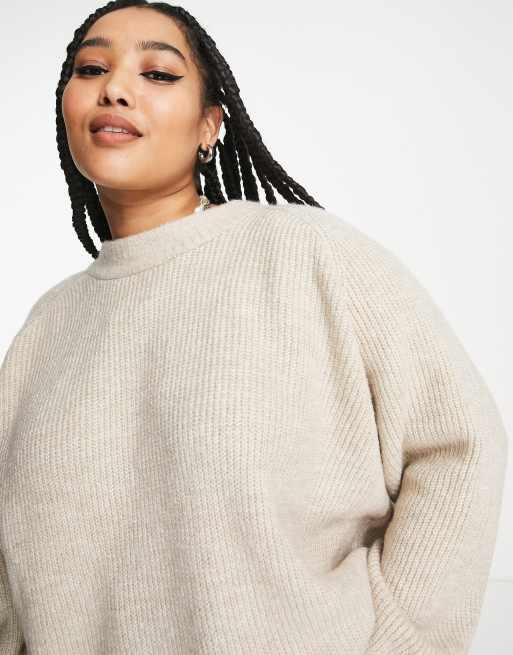 ONLY Curve ribbed crew neck jumper in beige , 3 of 4