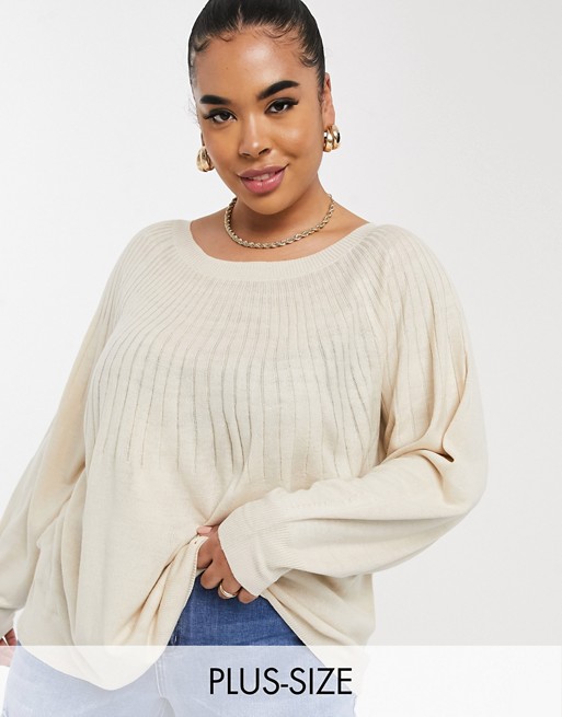 Only Curve ribbed jumper in beige