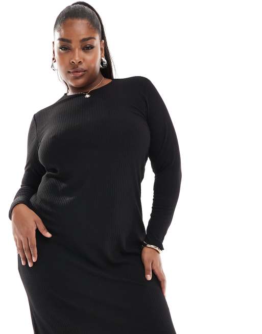 ONLY Curve ribbed maxi dress in black ASOS
