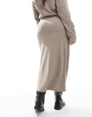 Only Curve Ribbed Midi Skirt In Neutral