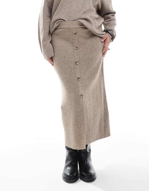 ONLY Curve ribbed midi skirt in beige - part of a set, 4 of 5