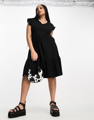 Only Curve tiered mini dress in black - ASOS Price Checker