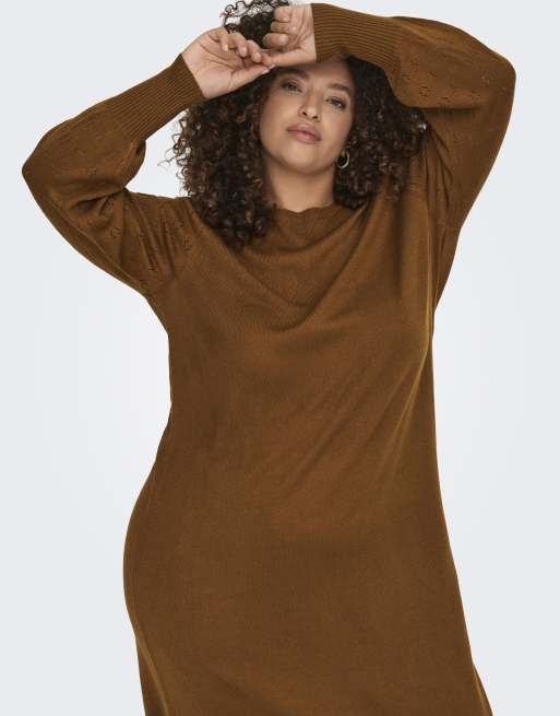 ONLY Curve - Robe en maille - Marron, 3 de 4