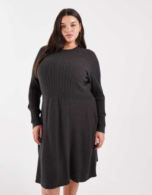 ONLY Curve - Robe en maille torsadée - Gris foncé, 2 de 4