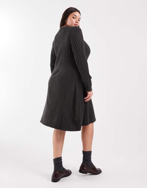 ONLY Curve - Robe en maille torsadée - Gris foncé, 3 de 4